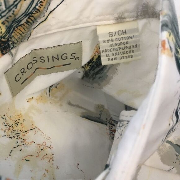 MENS CROSSING Cream Sailboat Print Button Up Shirt - Picture 2 of 7